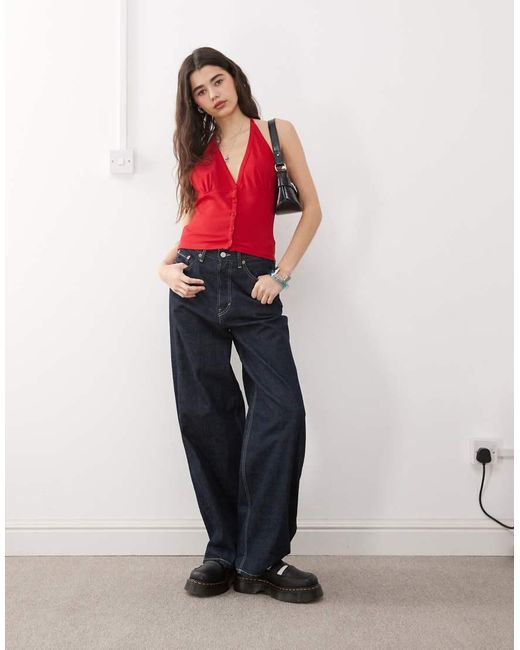 Collusion Red Buttoned Halter Top