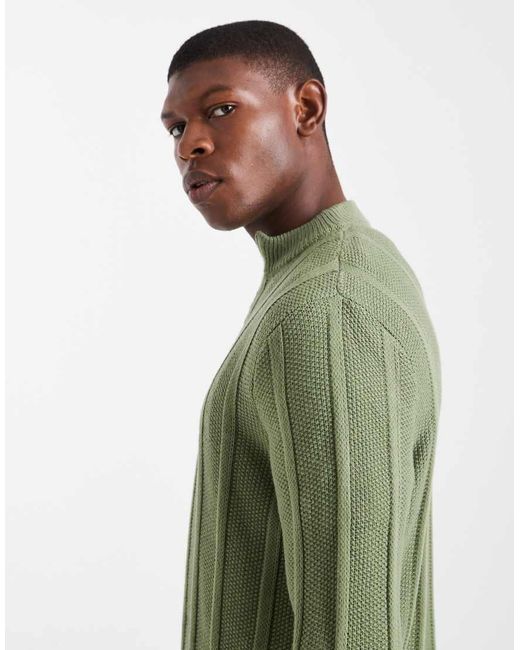 ASOS Green Knitted Half Zip Funnel Neck Jumper for men