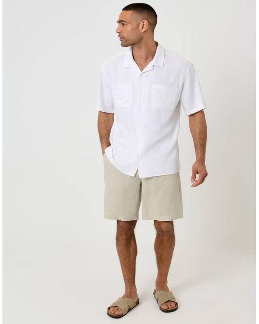 Threadbare White Relaxed Fit Linen Blend Short Sleeve Shirt for men