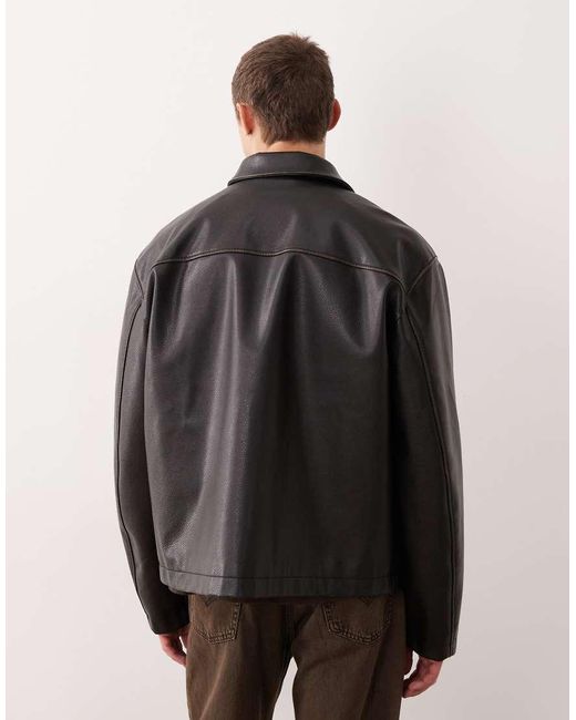 ASOS Gray Harrington Faux Vintage Leather Look Jacket for men