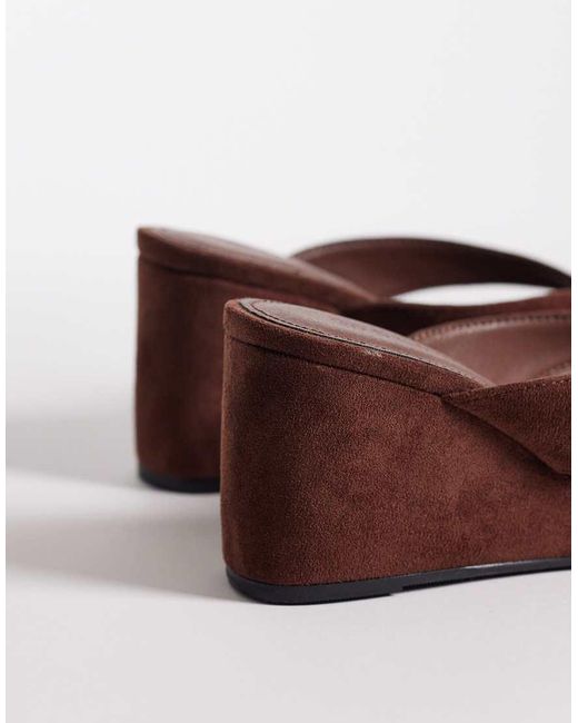 SEQWL Brown Ines Thong Wedge Sandal