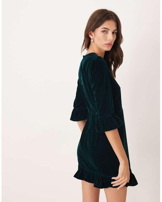 Nobody's Child Blue Fleur Velvet Ruffle Sleeve Mini Dress