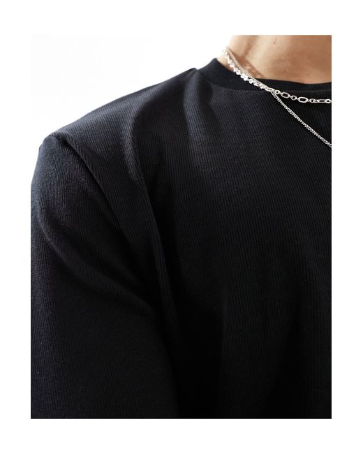 ASOS Black Long Sleeve Rib T-shirt With Crew Neck for men