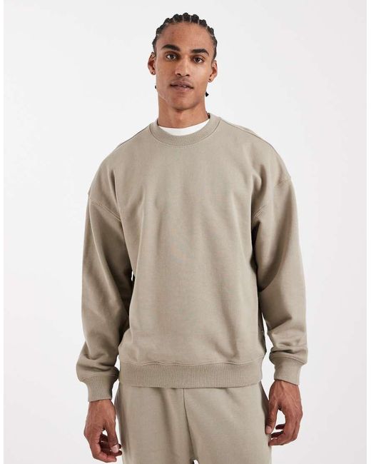 Only & Sons Oversized Sweatshirt Van Premium 400Gsm Zware Stof Met Ronde Hals in het Natural voor heren