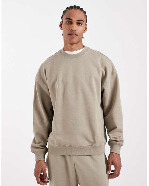 Only & Sons Natural Premium 400gsm Heavyweight Oversized Fit Crew Neck Sweatshirt Co-ord for men