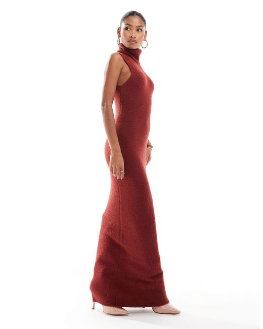 Aria Cove Red Knitted Roll Neck Sleeveless Maxi Jumper Dress