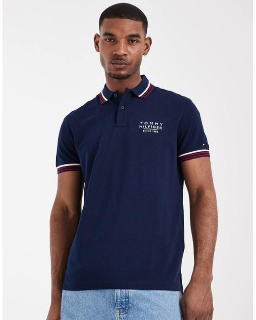 Tommy Hilfiger Blue Tipped Collar And Cuff Polo Shirt for men