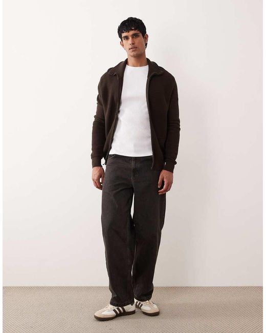 Mango Black 100% Cotton Zip Through Textured Cardigan for men