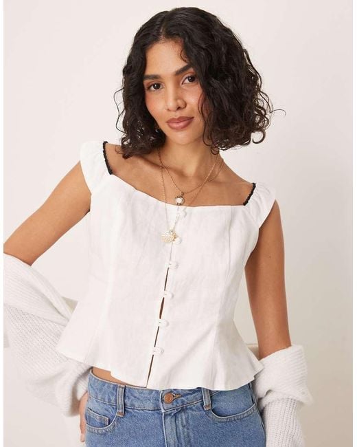 Vrg Grl White Fia Off Shoulder Linen Top