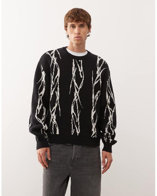 Weekday Oversized Jacquard Trui Met Prikkeldraad-Motief in het Black voor heren