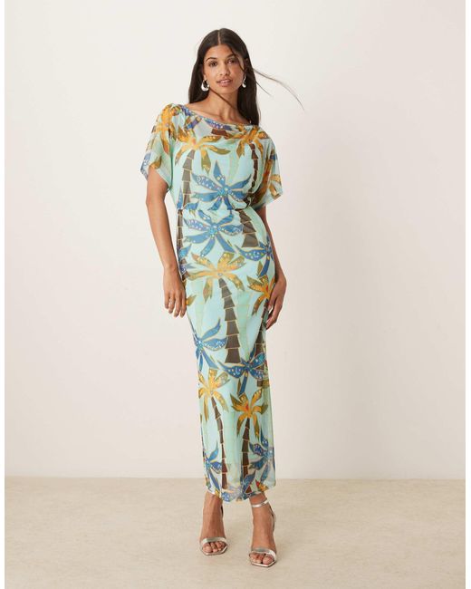 Never Fully Dressed Blue Tilly Off Asymmetric Mesh Maxi Dress