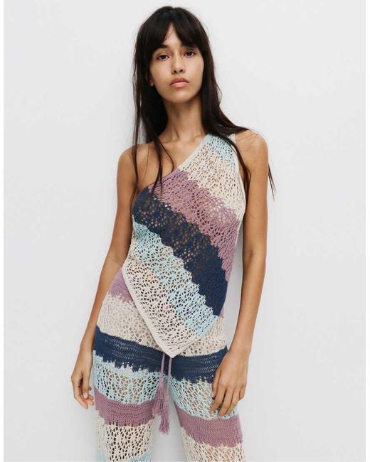 Pull&Bear Blue Striped Crochet Top