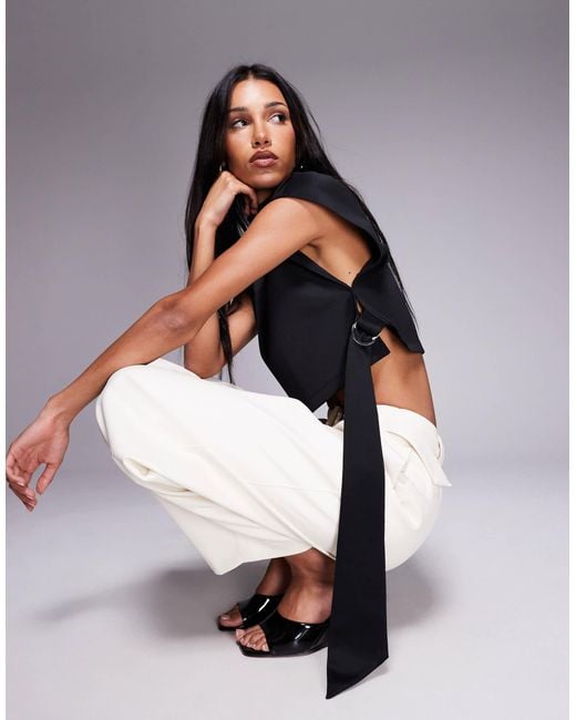 ASOS Black High Neck Crop Top With Tab Side Ties