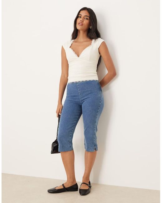 Top De Manga Corta Con Escote En Forma De Corazón De Encaje De -Neutro Abercrombie & Fitch de color Blue