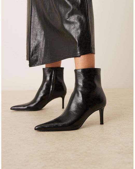 Mango Black Textured Leather Look Pointed Heeled Boot