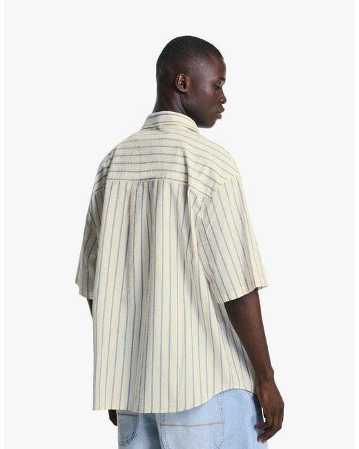 Bershka Oversized Overhemd Met Korte Mouwen En Print in het Natural voor heren