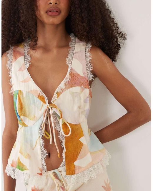 Never Fully Dressed Multicolor Maisie Lace Trim Tie Front Top Co-ord