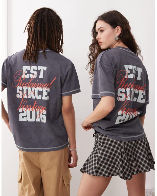 Reclaimed (vintage) Gray Unisex Back Graphic Print Oversized T-shirt