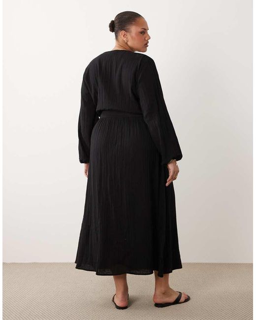 Esmee Curve Black Esmée Curve Wrap Front Long Sleeve Maxi Beach Dress