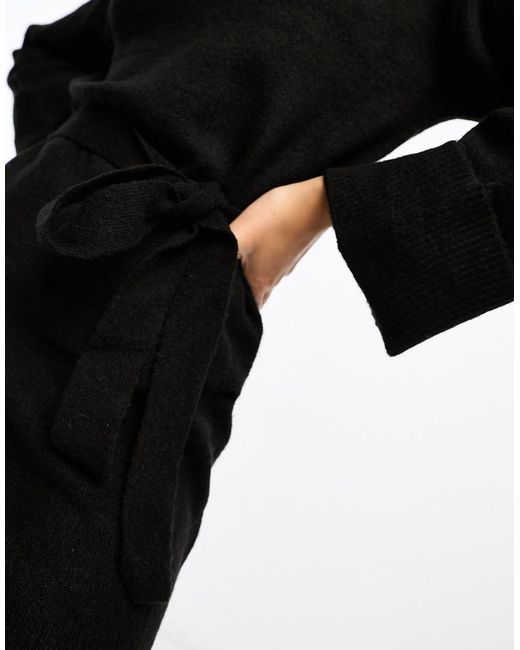 Vila Black Roll Neck Mini Jumper Dress With Tie Waist