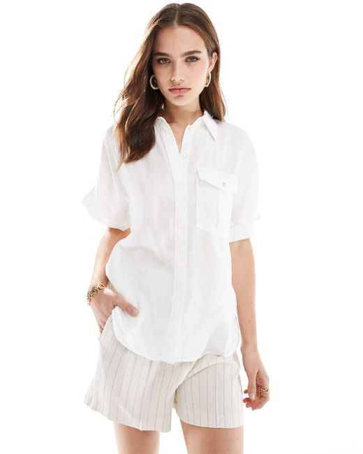 Chemise à manches courtes en lin Mango en coloris White
