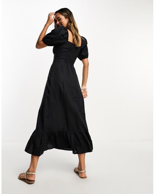 & Other Stories White Linen Puff Sleeve Midaxi Dress With Split
