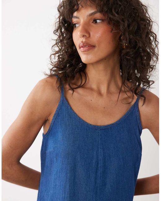 New Look Blue Trapeze Denim Midaxi Dress