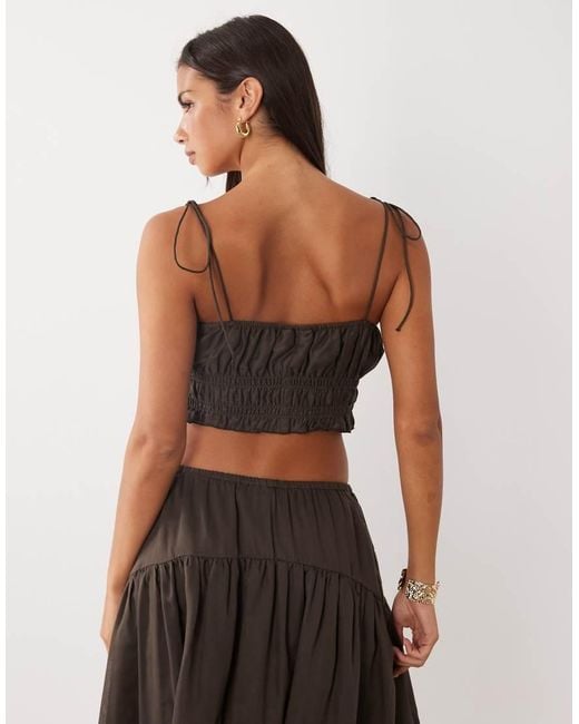 ASOS Black Shirred Tie Shoulder Co-Ord Top