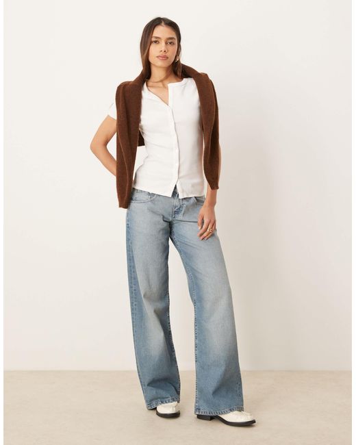 Abercrombie & Fitch White – geripptes oberteil