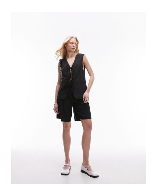 TOPSHOP Black Co-ord Tailored Tie Front Waist Coat