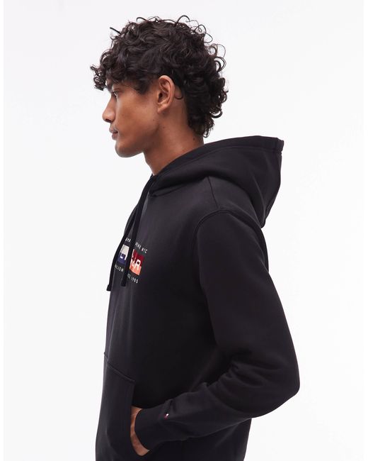 Tommy Hilfiger Blue Colour Block Logo Hoodie for men
