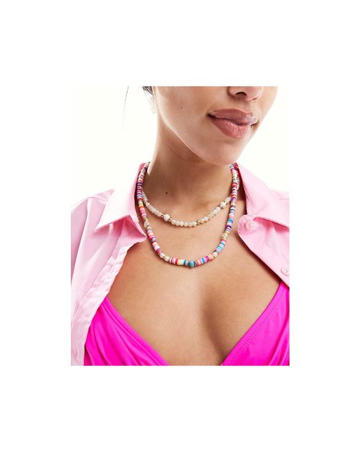 South Beach Pink Double Layer Beaded Festival Necklace