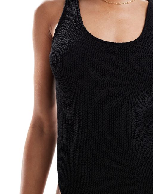 ASOS Black Asos Design Tall Crinkle Low Back Swimsuit