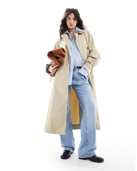 Mango Blue Double Breasted Trench Coat