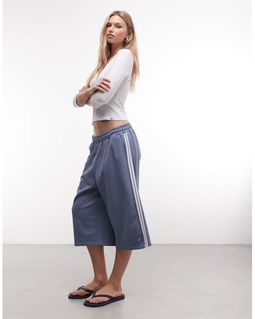 Collusion Blue Sports Stripe baggy Longline Jersey Shorts