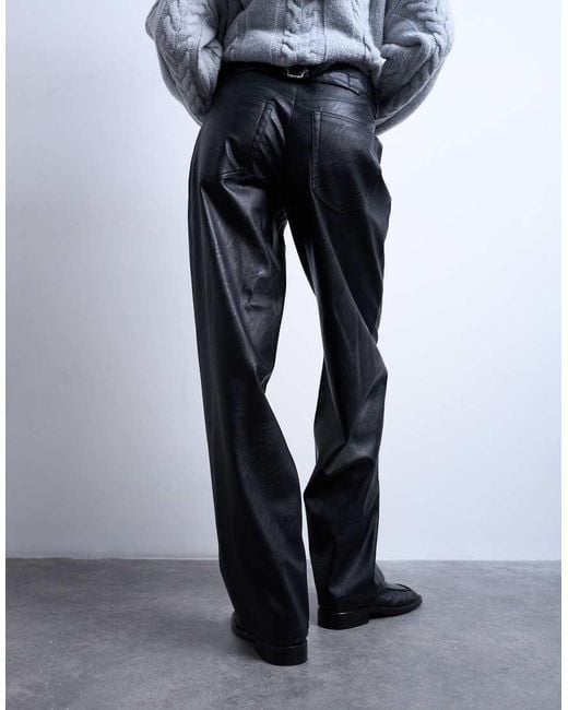 TOPSHOP Blue Faux Leather Cinch Trouser