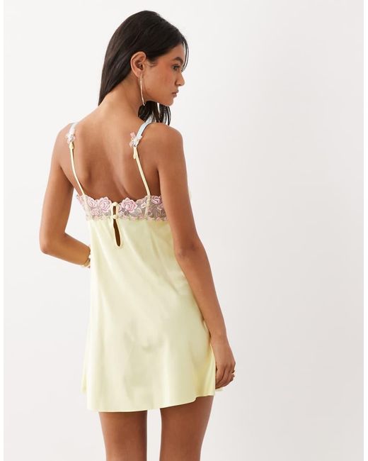 For Love & Lemons Natural Twilight V-Neck Floral Lace Detail Slip Mini Dress