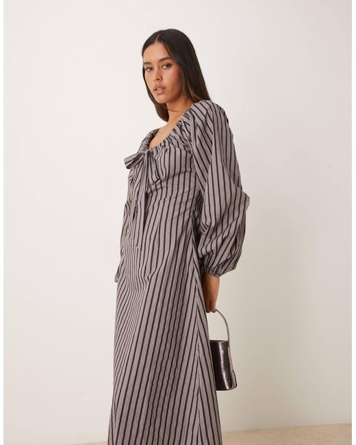 Glamorous Multicolor Tie Front Volume Sleeve Maxi Smock Dress