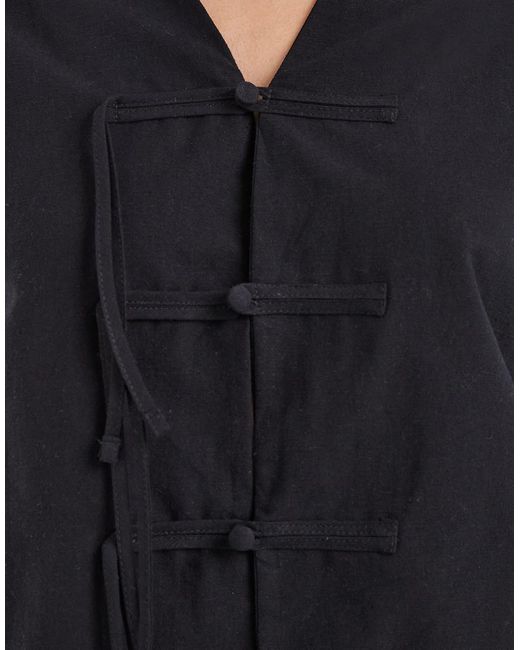 ASOS Black Mandarin Detailing Tie Front Blouse