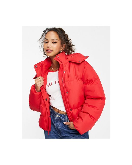 Brave Soul Bunny Hooded Puffer Jacket in Red | Lyst