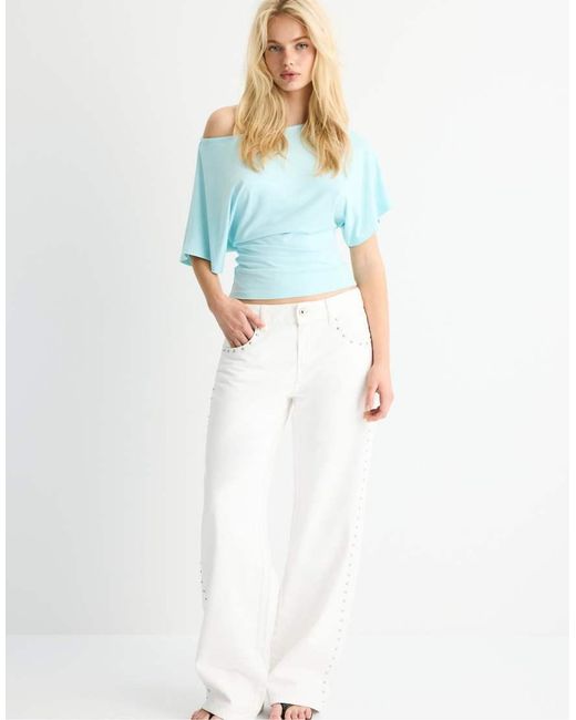 Stradivarius Blue Short Sleeve Boat Neck T-shirt