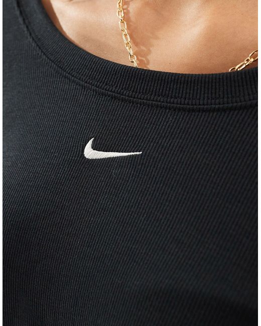 Nike Black Mini-ribbed Long Sleeve Scoop Back Top