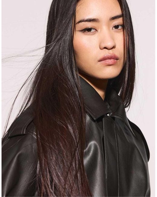 Stradivarius Black Oversize Leather Effect Biker Jacket