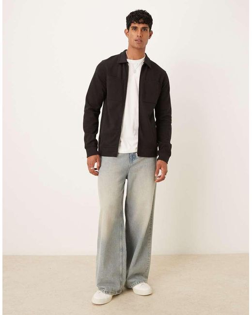 Threadbare Black Cotton Mix Long Sleeve Overshirt for men
