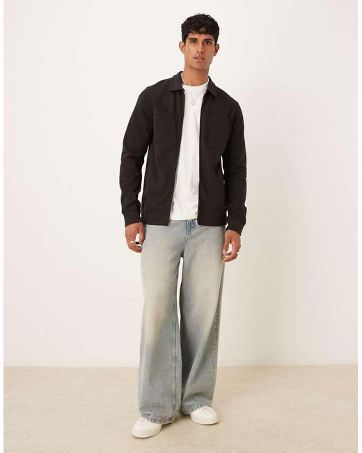 Sobrecamisa Negra De Manga Larga De Mezcla De Algodón De Threadbare de hombre de color Black
