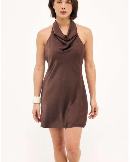NA-KD Black Halterneck Draped Satin Mini Dress