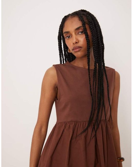 ASOS Brown Trapeze Poplin Mix Babydoll Dress