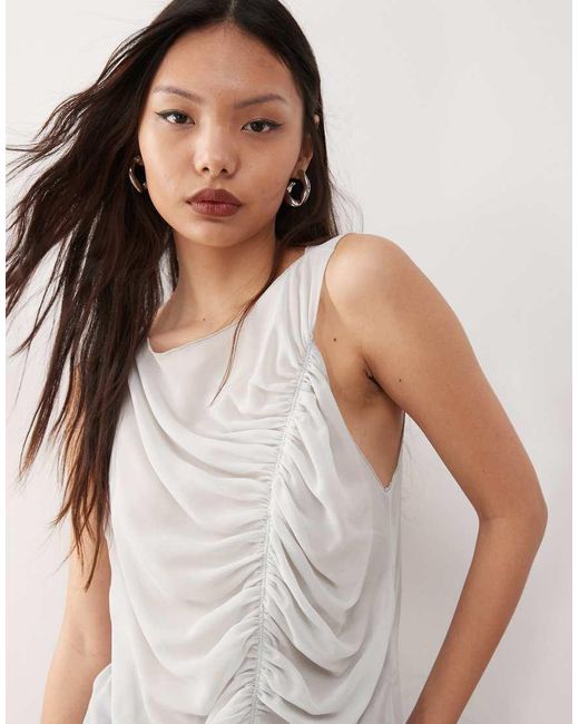 Weekday Gray Chiffon Sleeveless Blouse With Asymmetric Gathered Front Detail