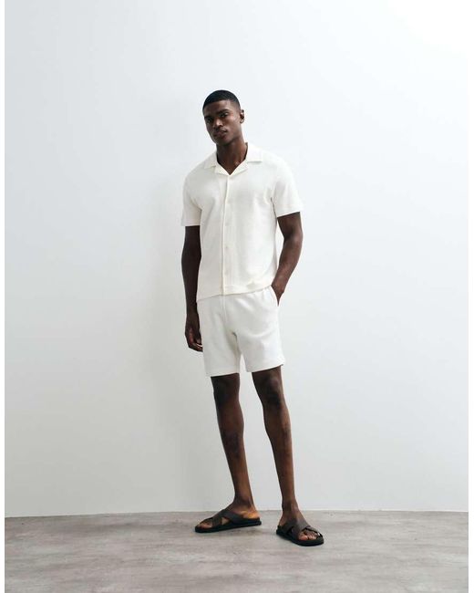 Mango White Waffle Textured Short Sleeve Shirt for men