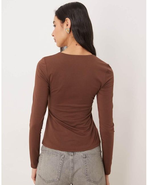 Abercrombie & Fitch Brown Long Sleeve Cut Out Twist Top